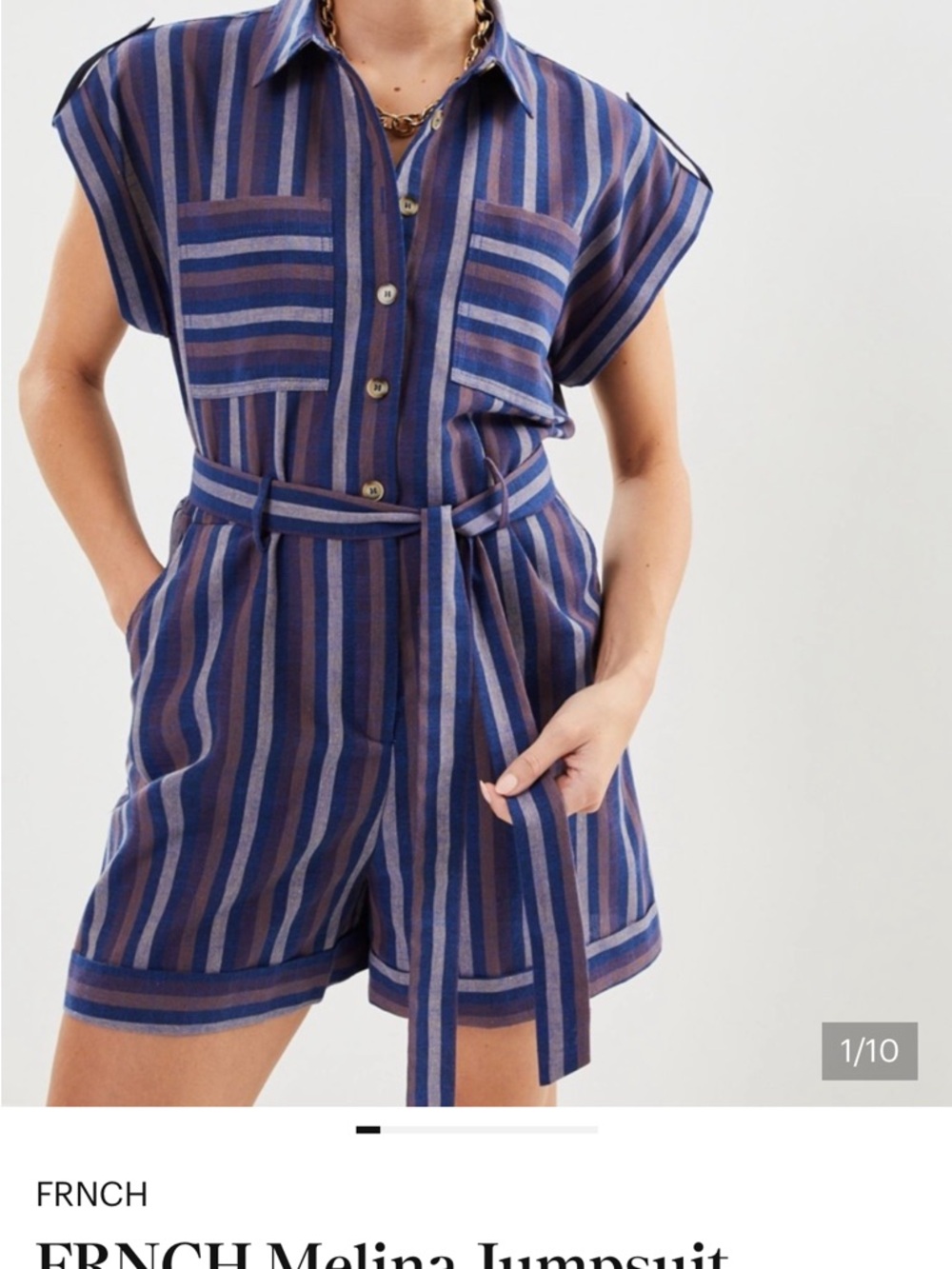 FRNCH Melina Striped Short Jumpsuit in pink and orange